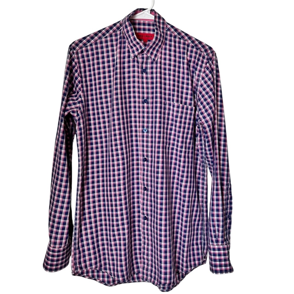 Wolczanka Pink Navy Checked Button Up Shirt Men’s Size S made in Poland